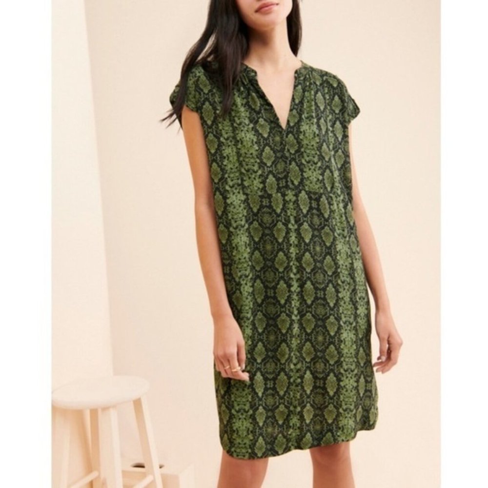Anthropologie‎ Rachel Snakeskin Printed Tunic Shift Dress in Green NWT